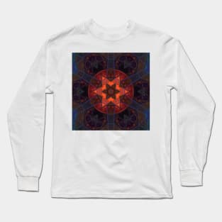 Mosaic Kaleidoscope Flower Orange Purple and Blue Long Sleeve T-Shirt